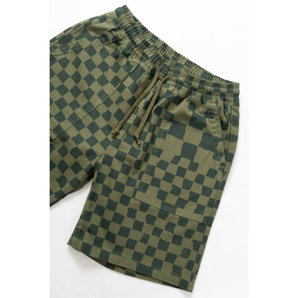 NEW SERVICE WORKS men's drill printed chef shorts in olive - Picture 3 of 4